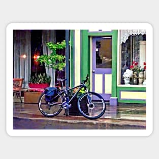 Owego NY - Bicycle Parked on Rainy Street Sticker